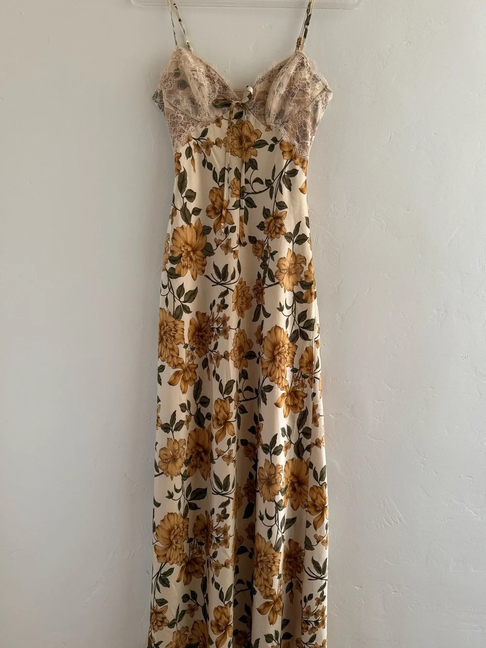 Jessica Simpson Satin Floral Maxi Dress S Lace Bust Tie Front Cami Slip Romantic